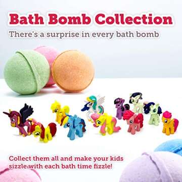 Eco Time Handmade Bath Bombs for Kids with Surprise Toys Pony Inside - Bubble Fizzies with Essential Oils Natural & Organic Ingredients for Kids - Bubble Fizzies Extra Large Bath Bombs I Pack of 3