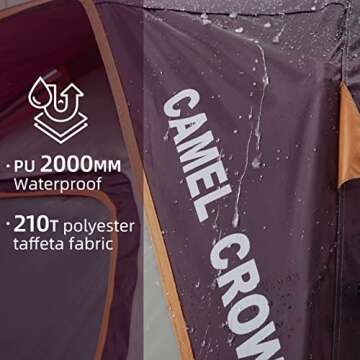 CAMEL CROWN Camping Tents 2/4/6 Person Waterproof Quick Easy Setup Folding Outdoor Backpacking Tents Family Hiking