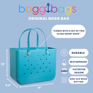 BOGG BAG Original Extra Large Tote Bag for Beach, Pool, Boat. Lightweight Waterproof Washable Durable All Purpose Tote Bag