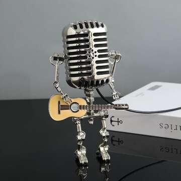 Generic Vintage Microphone Guitar Lamp, Cool Guitar Gifts for Music Lovers and Guitar Player, USB Plug in Powered, Retro Decorations for Home, Bar, Office, Silver