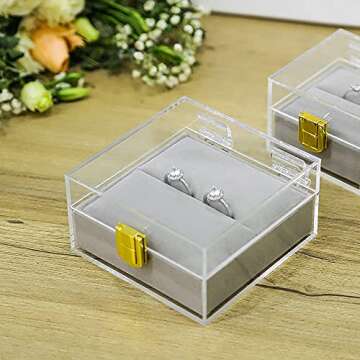 UNIMARCAL Celebrate Ring Box for Wedding Ceremony - Modern style fashion Clear Mr. and Mrs. Ring Bearer Box-Handmade Cristal acrylic for Proposal, Wedding, Engagement double ring boxes