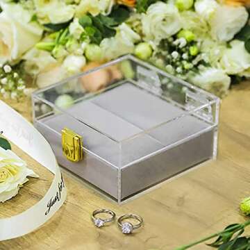 UNIMARCAL Celebrate Ring Box for Wedding Ceremony - Modern style fashion Clear Mr. and Mrs. Ring Bearer Box-Handmade Cristal acrylic for Proposal, Wedding, Engagement double ring boxes