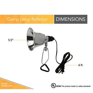 Woods 0160 18/2 SPT-2 Clamp Lamp with 5.5 Inch Reflector, 60 Watt, 6 Foot Cord