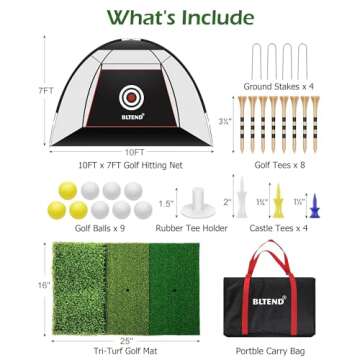 Bltend Golf Net, 10x7ft Golf Practice Net with Tri-Turf Golf Mat, All-in-1 Golf Hitting Nets for Backyard Driving Training