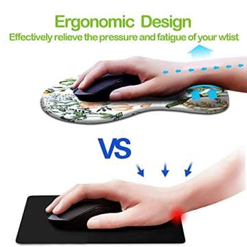 Ergonomic Mouse Pad with Wrist Support, Cute Mouse Pads with Non-Slip PU Base for Home Office Working Studying Easy Typing & Pain Relief Beautiful Floral