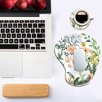 Ergonomic Mouse Pad with Wrist Support, Cute Mouse Pads with Non-Slip PU Base for Home Office Working Studying Easy Typing & Pain Relief Beautiful Floral