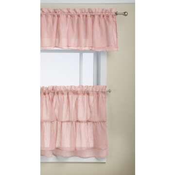 Lorraine Home Fashions Gypsy Shabby Chic Layered Ruffle Window Tier, 60 by 36-Inch, Pink