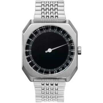 SLOW Jo 02 - All Silver Steel Black Dial Unisex Quartz Watch with Black Dial Analogue Display and Silver Stainless Steel Bracelet, Black/Silver, Bracelet