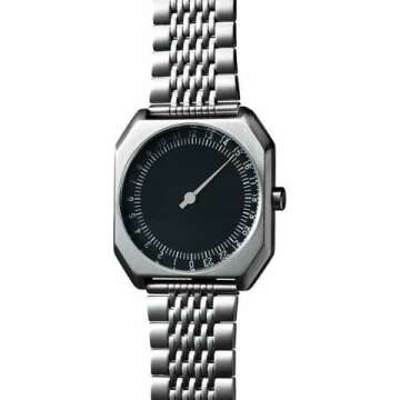 SLOW Jo 02 - All Silver Steel Black Dial Unisex Quartz Watch with Black Dial Analogue Display and Silver Stainless Steel Bracelet, Black/Silver, Bracelet