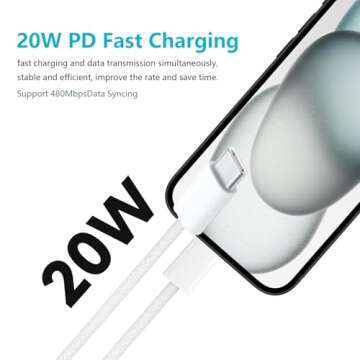 6FT 20W Fast Charger Adapter for AirPods 4 Gen 4 Generation,AirPods Pro 2 2nd, AirPods Max 2 (2024), iPhone 16 15,iPad Air Pro 13/12.9,10th, 5/4 USB Type C Woven Cable Charging Heads,Samsung and More