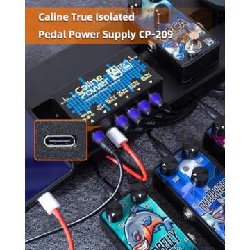 Caline Guitar Pedal Power Supply,9V 500ma Pedal Board Power Supply, Mini True Isolated Pedal Power Supply With Type-C Output and 4 Way Daisy Chain