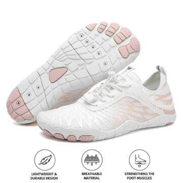 Hike Footwear Lorax Summer - Wide Toe Box & non-slip,Lorax Pro,Waterproof,Breathable barefoot shoes for Women Men (Unisex) (White / Pink, US Footwear Size System, Adult, Women, Numeric Range, Wide, 8, 8.5)