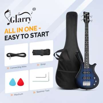 GLARRY 4 String Electric Bass Guitar, 36-inch Bass Guitar Beginner Kit with Cable, Strap and Bag for Kids, Boy and Girl (Dark Blue)