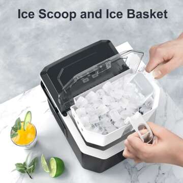 Ice Makers Countertop with Self-Cleaning, 9 Ice Cubes in 6Mins, 26.5lbs/24Hrs, Portable Ice Maker with Ice Scoop/Basket for Kitchen/Home/Bar, Black