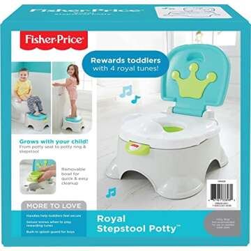 Fisher-Price Toddler Toilet Royal Stepstool Potty Training Seat with Music plus Removable Ring and Bowl, Blue