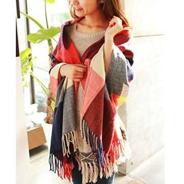 Wander Agio Women's Long Grid Shawl - Winter Warmth