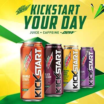 Mountain Dew Kickstart Black Cherry - Refreshing Energy Drink with Caffeine