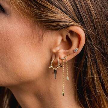 Mevecco Gold Spike Hoop Earrings 14K Gold Plated Dainty Ear Cute Small Dagger Spike Sleeper Dangle Drop Tiny Boho Beach Simple Delicate Spike Punk Mini Hoop Earrings for Women