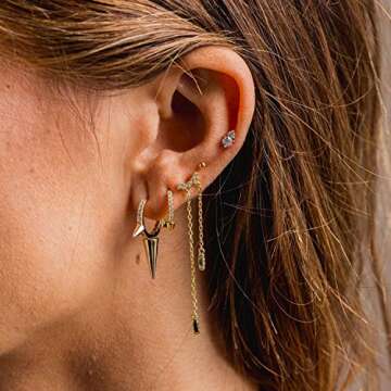 Mevecco Gold Spike Hoop Earrings 14K Gold Plated Dainty Ear Cute Small Dagger Spike Sleeper Dangle Drop Tiny Boho Beach Simple Delicate Spike Punk Mini Hoop Earrings for Women