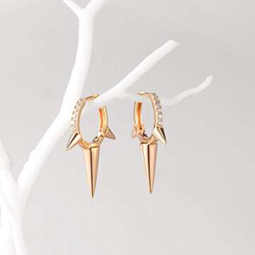 Mevecco Gold Spike Hoop Earrings 14K Gold Plated Dainty Ear Cute Small Dagger Spike Sleeper Dangle Drop Tiny Boho Beach Simple Delicate Spike Punk Mini Hoop Earrings for Women