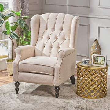 CHRISTOPHER KNIGHT HOME GDF Studio Elizabeth Tufted Fabric Recliner, Vintage Reclining Reading Armchair, Light Beige