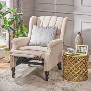 CHRISTOPHER KNIGHT HOME GDF Studio Elizabeth Tufted Fabric Recliner, Vintage Reclining Reading Armchair, Light Beige