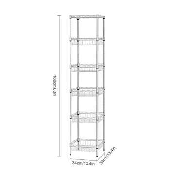 LANGRIA 6-Tier Bathroom Shelving Supreme Shelving Units, Storage Rack Corner Shelf Organization Utility Rack for Home Kitchen Living Room Bedroom Laundry Office, 198 lbs Capacity, Silver