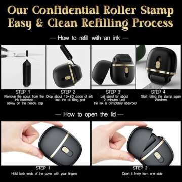 Lomil Identity Protection Roller Stamps 2 Pack - Confidential Roller Stamp with 4 Refills - Wide Identity Theft Protection Stamp for ID Blockout, Privacy & Security(Black)