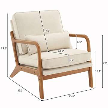 Karl home Accent Chair Mid-Century Modern Chair with Pillow Upholstered Lounge Arm Chair with Solid Wood Frame & Soft Cushion for Living Room, Bedroom, Balcony, Linen Beige (Low Back)