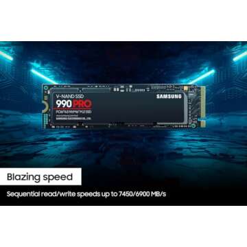 SAMSUNG 990 PRO SSD 1TB PCIe 4.0 M.2 2280 Internal Solid State Hard Drive, Seq. Read Speeds Up to 7,450 MB/s for High End Computing, Gaming, and Heavy Duty Workstations, MZ-V9P1T0B/AM