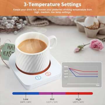 VOBAGA Coffee Warmer & Mug Warmer for Home Office Home Desk Gift Use, 20w Electric Cup Beverage Warmer Plate with 3 Temperature Settings for Tea, Water, Cocoa, Soup with Auto Shut Off After 4 Hours