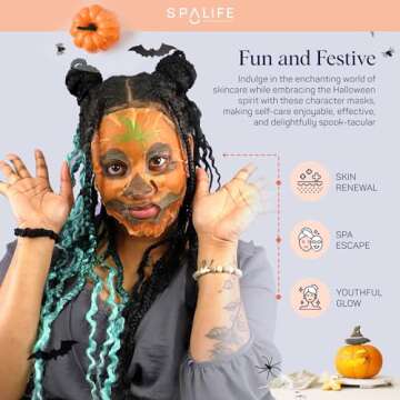 SpaLife Facial Mask Sheet Bundle - Pumpkin, Ghost, Bat - Halloween Character Mask Bundle - Face Masks for Skin Care - Moisturizing Sheet Face Masks - Skincare Pack for Women - Spa Beauty Masks