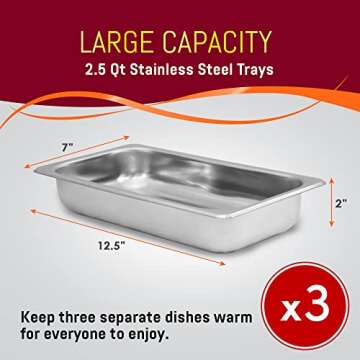 Elite Gourmet EWM-6171 Triple 3 x 2.5 Qt. Trays, Buffet Server, Food Warmer Temperature Control, Clear Slotted Lids, Perfect for Parties, Entertaining & Holidays, 7.5 Qt Total, Stainless Steel