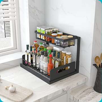 REALINN Under Sink Organizer - 2 Tier Slide Out Shelves