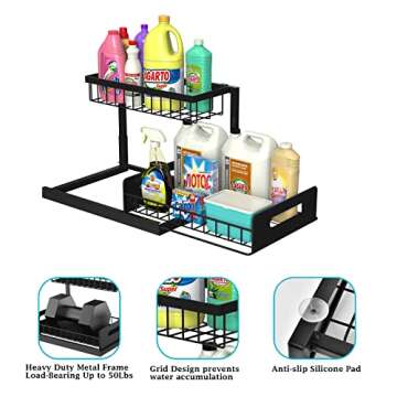 REALINN Under Sink Organizer - 2 Tier Slide Out Shelves