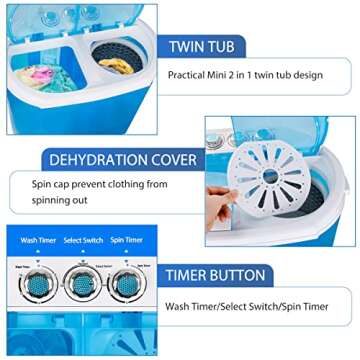 Compact Twin Tub Mini Washing Machine 9.9 LB