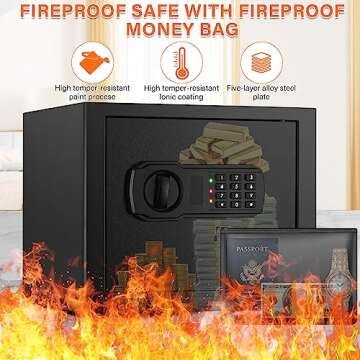 1.2 Cu ft Fireproof Safe Box for Home Use , Fire Safe with Fireproof Document Bag, Digital Security Safe with Combination Lock, Home Safes Fireproof Waterproof for Money Jewelry Medicine Documents