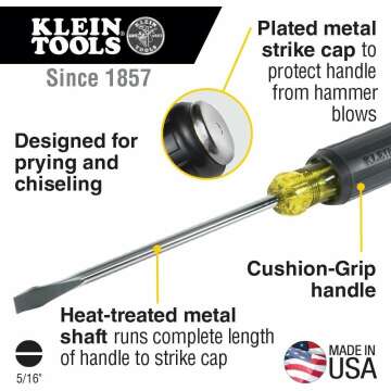 Klein Tools 602-7DD 5/16-Inch Keystone Demolition Driver 💪, 7-Inch Shank, Made in USA 🇺🇸