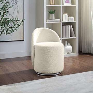 OSP Home Furnishings Lystra Swivel Barrel Vanity Chair with Textured Boucle Fabric, Cream