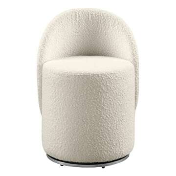 OSP Home Furnishings Lystra Swivel Barrel Vanity Chair with Textured Boucle Fabric, Cream