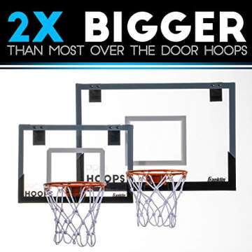 Franklin Sports 25in XL Over The Door Mini Basketball Hoop - Slam Dunk Approved - Shatter Resistant - Accessories Included, White/Black