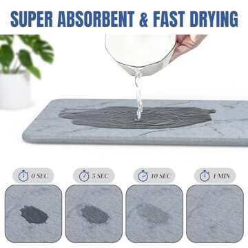 Plentio Quick Dry Stone Drying Mat for Kitchen Counter, Water-Absorbent Diatomaceous Dish Drying Mats, Multi-Purpose Stone Drying Tray for Cups Dishes Bottles, Light Gray-Marble, 15.7"L x 11.8"W