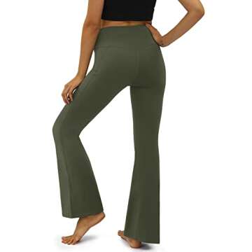 COPYLEAF Women's Flare Yoga Pants with Pockets-V Crossover High Waisted Bootcut Yoga Leggings-Flare Bell Bottom Workout Gym Leggings Green