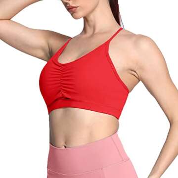 Aoxjox Sports Bras for Women Workout Fitness Ruched Training Baddie Cross Back Yoga Crop Tank Top (Racing Red, X-Small)