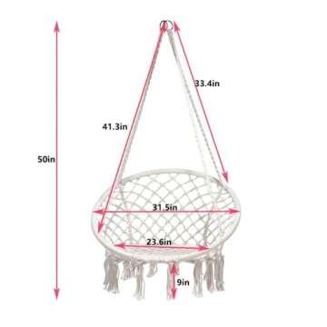 Hammock Hanging Swinging Chair,Hanging Cotton Rope Swing Chairs with Cushion and Hardware Kits, Hanging Chairs for Indoor Balcony and Outdoor Use,Perfect for Bedroom, Porch, Kids, Adults, (330 Lbs)