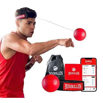 Boxbollen Original with App, Used by Celebrities - MMA Gear Boxing Ball - Boxing Reflex Ball with Adjustable Strap - Interactive The Boxball App Integration - Stocking Stuffer Ideas - 1 Pack