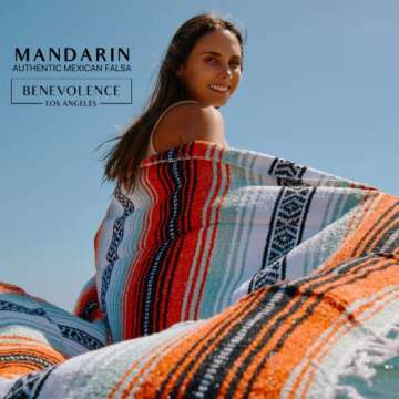 Benevolence LA Handwoven Mexican Blanket, Perfect as Serape, Outdoor, Picnic, Camping Blanket, 45x70 inches - Mandarin