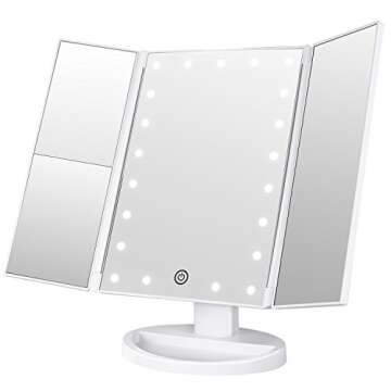 BESTOPE Makeup Mirror with Lights, 7X/5X Magnification Vanity Mirror with 21 LED Lights, 180° Rotation Trifold Touch Screen Cosmetic Mirrors and Dual Power Supply