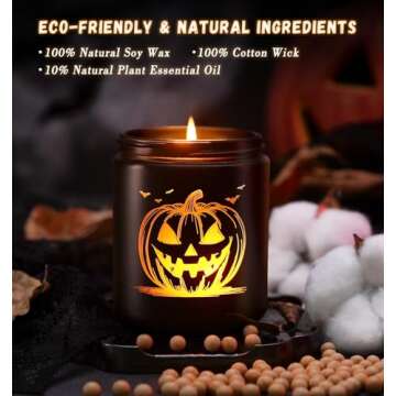 Halloween Candle with LED Pumpkin Face, Halloween Decor Fall Candle with Pumpkin Spice Scent, Pumpkin Candle Over 40 Hours of Burn Time, Gift for Halloween Decorations Indoor, 100% Soy Wax