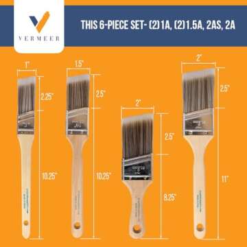 Vermeer Paint Brushes 6-Pack Angle Brushes in Assorted Sizes for All Latex and Oil Paints & Stains - Home Improvement - Interior & Exterior Use